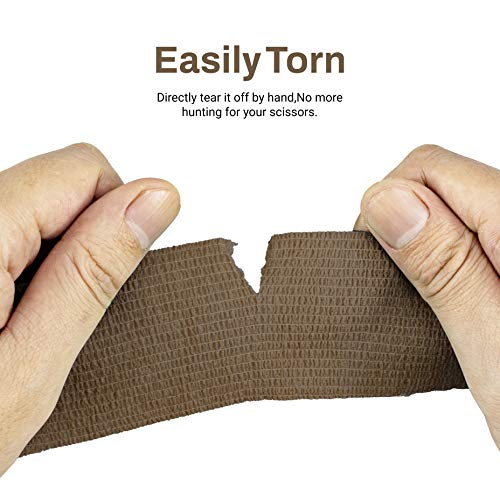 FRESINIDER 9 Rolls Self Adhesive Wrap Athletic Tape Gauze, Breathable Elastic Cohesive Bandage for Sports Injury & Pet (7 Pcs 2" x 5 Yards + 2 Pcs 1" X 5 Yards) (Brown) - color: Brown