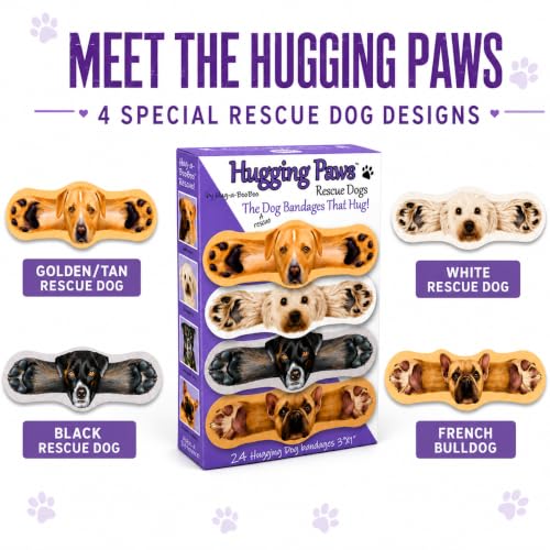 Hugging Paws Bandages from Hug-a-BooBoo, Adorable Dog Bandages that Hug! Fun Novelty Wound Wraps Feature Paintings of Actual Rescue Dogs! Great Dog Lover Gift! French Bulldog, Poodle, Lab, Mix 24 Ct - size: 24ct, style: Dogs