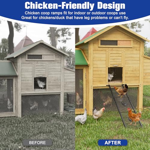 Metal Chicken Coop Ramp 39" L, Ladder Length Adjustable for Henhouse | Heavy Duty Coop Ramp for Feet Problem or Cannot Fly Chickens, Waterproof, Non-Slip, Rustproof, Sturdy and Easy to Clean - size: 38.98*11 inch