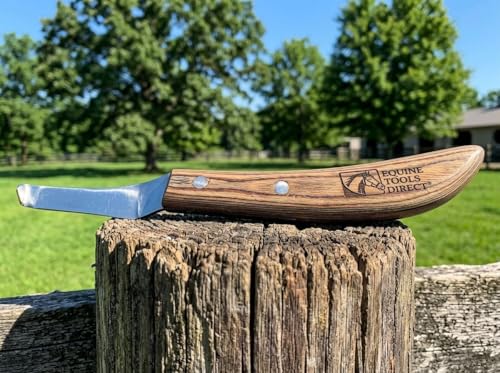 Right-Handed Farrier Hoof Knife, Curved J2 420 Magnetic Stainless Steel Blade, Ergonomic Wooden Handle, Horse Hoof Trimming Tool for Sole & Frog Paring