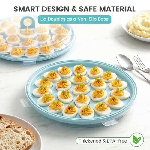 HAKSEN Deviled Egg Platter, Deviled Egg Containers with Lid | Carrier Holder Trayswith 22 Slots, Holiday Party and Home Kitchen, Blue - style: 1PCS