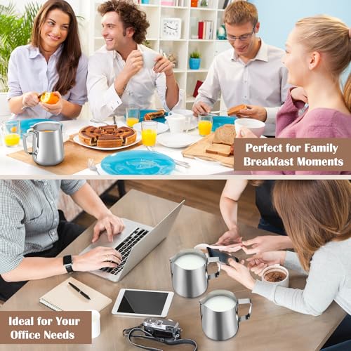 Honeydak 12 Pcs Milk Frothing Pitcher 304 Stainless Steel Steaming Pitchers for Coffee Bar Cappuccino Barista Tools Milk Jug Steamer Frother Cup (12 oz) - color: Silver, size: 12 oz