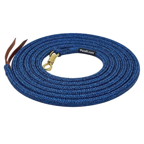 22 Foot Ground Training Rope - Strong Everyday Use All-Purpose Large Horse Lead Rope with Loop & Latigo Popper | 9/16" Diameter Smooth Yachting Braid, Blue Black Blend - color: Blue Black Blend