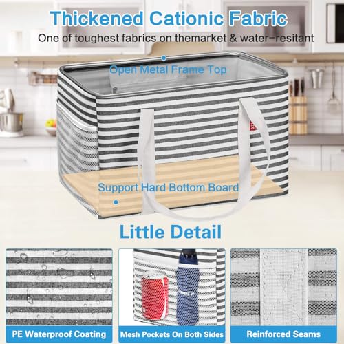 LHZK Standing Utility Tote Bag with Metal Wire Frame and the Sides Rinforced, Large Tote Bag with Handle, Reusable Grocery Bags Foldable, Beach Bag, Car Tote, Black, 18.5''x11.8''x11.5'' | Metal Wire Frame - color: Black/White, size: 18.5''x11.8''x11.5''-