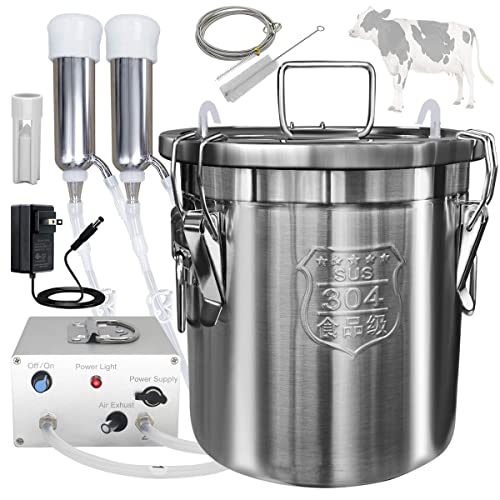 12L Cow Milking Machine, Plug-in Pulsation Pump Milker (Classic) | Pulsation System, Speed Adjustable, Auto Stop Check Valve, SUS304 Stainless Steel Bucket, Food-grade material - color: for Cow, size: 12L