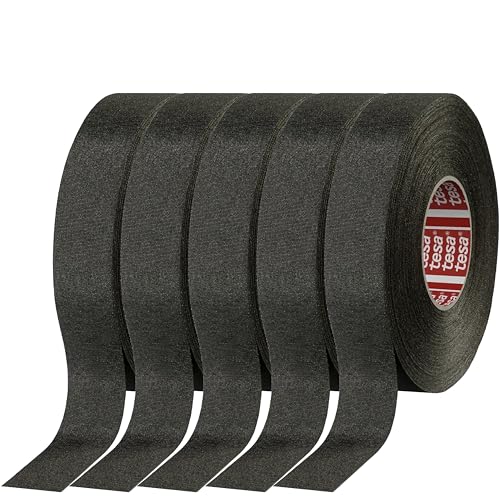 5 Tesa 51036 PET Cloth High Heat Electrical Tape for Wire Harness, Cables for Automotive Engine, Protect Against High Temperature, Abrasion, Chemical & Fluid | Flame Retardant | Black