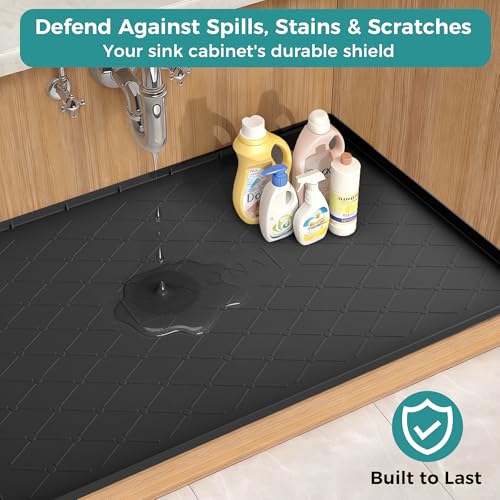 URMONA 19" x 19" Waterproof Silicone Mat in Multiple Sizes & Colors, Under Sink Mat for Kitchen & Bathroom, Pet Food Pad for Dogs & Cats, Kitchen Cabinet Liner, Multi-Purpose for Storage(Beige) - color: Beige, size: 19"W x 19"L