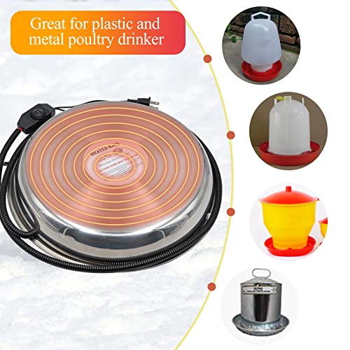 Chicken Waterer Heater,14 Inch Poultry Water Heated Base for Winter | 5 Gallon Freeze Proof Heated Chicken Waterer with Anti-bite Cable for Poultry Fountains Water Bowl Plastic Metal Waterer