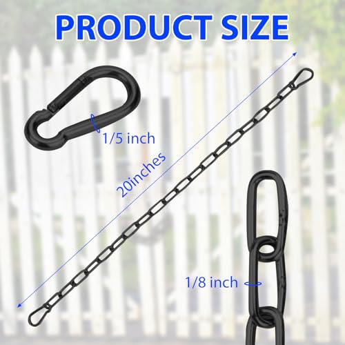 Gate Chain Lock with Carabiners Barn Chain Link 20'' Black Gate Latches for Outdoor Fences Dog Cage Lock Backyard Chain Lock Stall Supplies - size: 20'' 1Pack