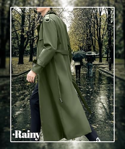 Pantete Men's Double Breasted Trench Coat Oversized Casual Windbreaker Lapel Long Jacket Overcoat - color: Army Green, size: X-Large