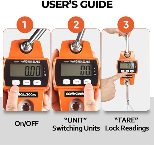 Digital Hanging Scale 660 LB 300 KG - Professional Heavy Duty Waterproof Fish Scale - Portable Durable Crane Scale for Luggage Weight Suitcase Hunting Farm Bike Bow Fish Weight Fishing Scale - color: Orange, size: Standard