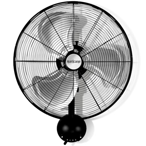 Hurricane Pro High Velocity Oscillating Wall Fan, 3 Speeds, Black, 20in | Metal - Wall Mount Corded Electric Air Cooling Unit w/ Powerful 4500 CFM Airflow for Home, Garage, Gym, Workshop & Greenhouse - style: 20" Pro Series