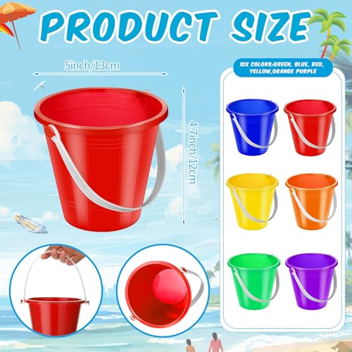 Didaey 24 Pcs 5 Inch Beach Buckets Bulk, Colorful Mini Sand Pails, 6 Colors - color: 6 Colors