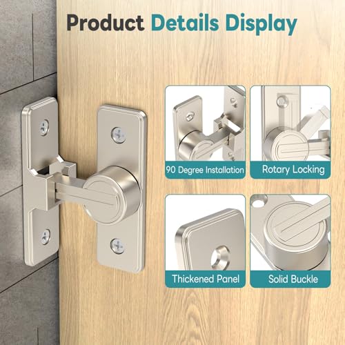 90° Heavy Duty Zinc Alloy Barn Door Lock Nickel 1 Pack | Security Sliding Door Latch for Barn, Garden, Bathroom, Fence, Shed，With Screws & Washers - color: Nickel-1 Pc