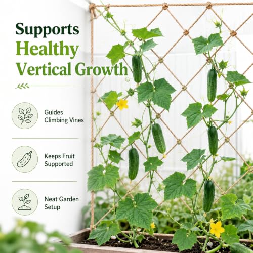 Jute Trellis Netting for Climbing Plants Heavy Duty Jute Plant Support Net for Garden Natural Jute Hemp Rope Net with 5.9 inch Mesh for Climbing Vining Plants, Cucumber, Tomatoes (6.5 * 10 FT) - size: 6.5*10 FT