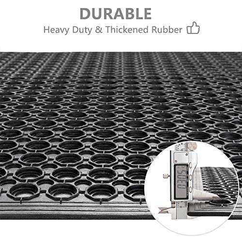 ROVSUN Rubber Floor Mat with Holes, Anti-Fatigue/Non-Slip Drainage Mat, for Industrial Kitchen Restaurant Bar Bathroom Utility Garage Pool Entry Door Mat, Indoor (36'' x 60'' Black 1Pcs)