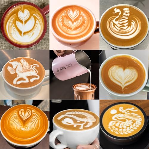 Milk Frothing Pitcher with Sharp Spout & Angled Rim – Precision latte art pitcher for Fine Lines & Intricate Patterns – 18/8 Stainless Steel Milk Steamer Cup for Cappucci