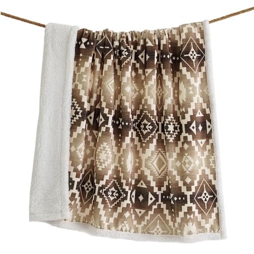 Indigo Hill by HiEnd Accents Chalet 54x68 Brown Sherpa Throw Blanket | Aztec Tribal Navajo Print, Western Southwestern-Style Fleece Blanket for the Couch, Sofa, Bed, or Camping - color: Chalet Aztec