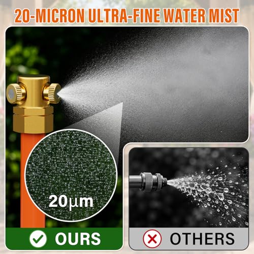 SPECILITE Misters for Outside Patio, 6.5 FT Hose Water Mist, 1 Pack | 360° Cover Mister Cooling System, with 6 Brass Nozzles and 4 Brass Plugs, for Garden, Backyard, BBQ, Pet, Chicken Coop