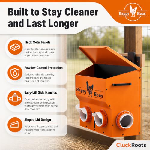 No Waste Chicken Feeder 16-18 Lb Capacity Metal Hanging Feeder Sturdy | Space-Saving Chicken Run Automatic Feeder No Spill - Adjustable Height Bracket 4 Ports, Chicken Coop Accessories Supplies