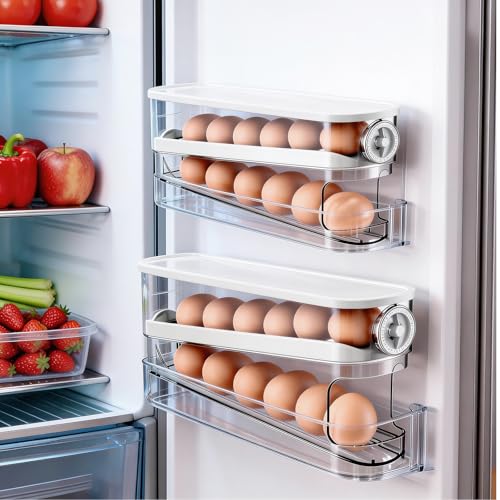 Auto Rolling Egg Holder for Fridge, Egg Dispenser/Organizer/Storage/Container with Lid & Date Timer for Refrigerator, Sturdy and Durable Space-Saving Egg Tray for 12 Large Eggs - size: 1pcs With Timer