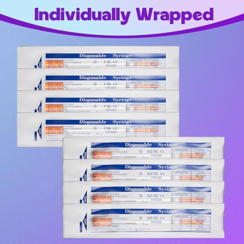 1ml Syringes 27G 1/2" 13mm Needle U-100 Disposable Lab Syringe, 30 Pack - size: 27G 1cc 1/2" (13mm)