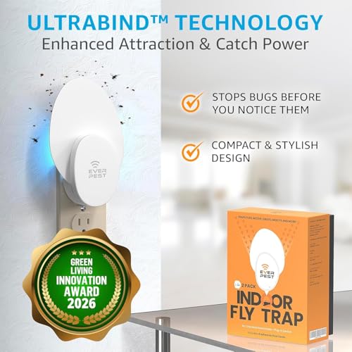 Indoor Electric Fly Trap (2-Pack) – Plug-in Insect Catcher with 4 Glue Cards for Fruit Flies, Gnats, Moths & Mosquitoes – Safe Pest Control for Home Use