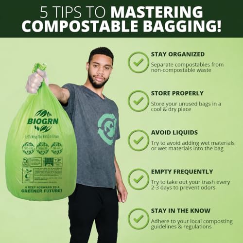 10-13 Gallon Compostable Trash Bags with Flat-Top 50 Bags Thick 0.87 Mil Leakproof Plant-based Tall Kitchen Wet Food Scrap Waste, ASTM D6400, US BPI and OK Compost Home Certified - color: 13 Gallon Flat Top, 50 Count