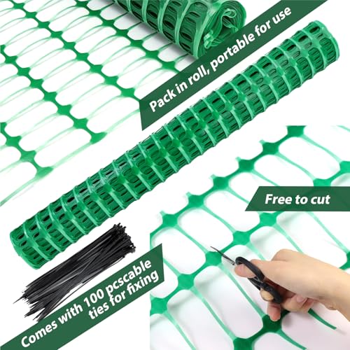 Garden Fencing, Plastic Fence Roll, Temporary Fence, Snow Fence, 3.3 x 100 FT Animal Barrier Fencing with Stakes