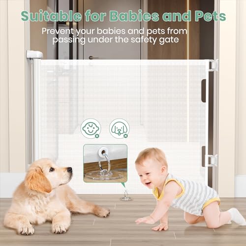 HAMOPY Retractable Baby Gate, 33" Tall, Extends up to 71" Extra Wide Baby Gate, Durable Auto-Lock Mesh Dog Gate, Pets and Child Safety Gates for Stairs, Doorways, Hallways, Indoor, Outdoor(White) - color: Wh