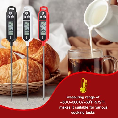 6 Pcs Instant Read Meat Thermometer Long Probe,Black, White, Red | Probe Waterproof Digital Thermometer, For Cooking BBQ Water Milk Liquids, Quick Accurate Food Temperature - color: Black, White, Red