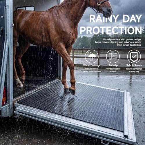4 x 6 ft Horse Trailer Mat Rubber Waterproof Stall Mat with Shock Absorption and Cushioning Heavy Duty Non Slip Stable Pads for Livestock Trailers Stalls Driveways Garages Livestock Barn