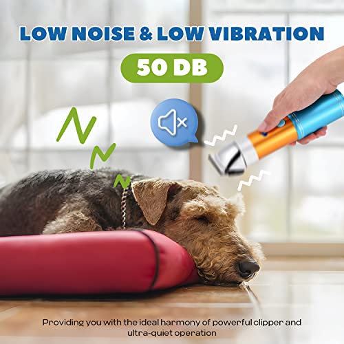 Dog Clippers for Grooming 400W with Rechargeable 5h-Standby Battery | Low Noise < 50db, Cordless Heavy-Duty Pet Hair Shaver Kit, with 2 Sharp & Detachable Blades of 3MM&6MM, Blue - size: 400W