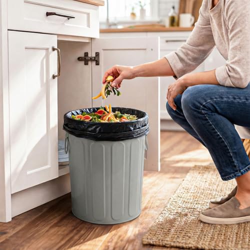 Plexon 5 Gallon Small Metal Trash Can with Lid Outdoor Galvanized Steel Bucket with Lid 5 Gal Storage Can for Dog Food Bird Seed Storage Container, Gray - color: Gray