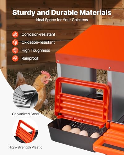 VEVOR 2 Tiers Chicken Nesting Boxes, 10 Compartments, Metal Egg Laying Boxes with Protective Collection Lids, Roll Out Nesting Box, Easy to Assemble, Ideal for Hens, Ducks, Chickens, and Other Poultry