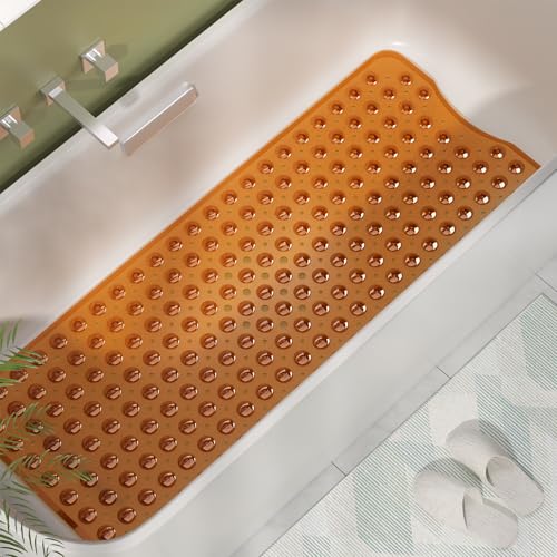AmazerBath Shower Mat Non Slip 40 x 16 Inches, Shower Stall Mats with Suction Cups and Drain Holes, Non Slip Bath Mat for Tub for Elderly & Kids, Clear Brown - color: Clear Brown, size: 40" x 16" (Rectangular)