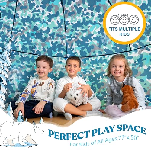 W&O Arctic Camo Inflatable Fort with Lights & Sound - Fan Not Included | Arctic Camo Aerodome with LED Lights, Sound Button & Snowy Camo Design. Uses Standard Box Fan, Indoor Play, Ages 3-12 - color: Arctic Camo