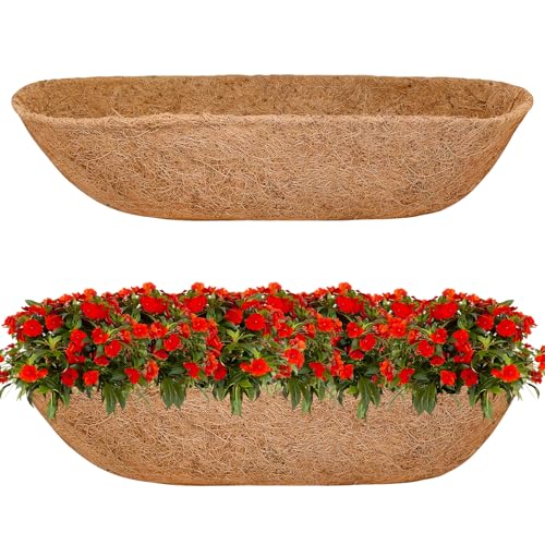 Halatool 36" Coco Liners for Planters, 2 Pack Coconut Fiber Trough Liners | Replacement Window Box Liners for Railings & Balcony Planters, Breathable, Prevents Soil Erosion & Promotes Healthy Roots - size: 36inch