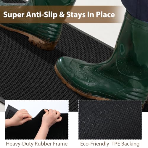 Front Door Mat Outside Entrance Entry Welcome Mat 36"x60" Black Large 3x5ft | Heavy-Duty Dirt Trapper Non Slip Rubber Entrance Doormats for Entryway Porch Garage 3D Mesh Stain Resist All Season & Weather - color: Black, size: 36"x60"