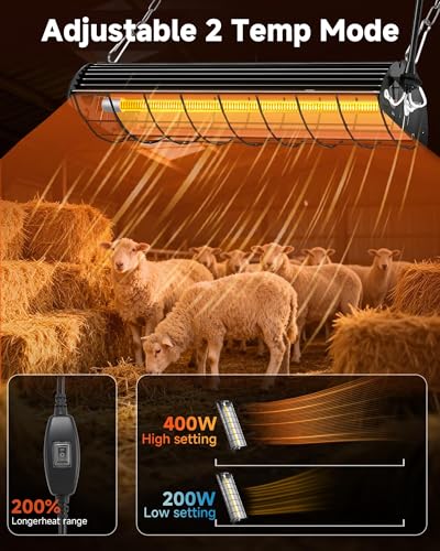 Chicken Coop Heater 400W Adjustable Heat Lamp Extended Large Brooder Heater for Chicks UL Passed Carbon Fiber Bulb Indoor Livestock Pets Warmer in Winter Rabbit Dog