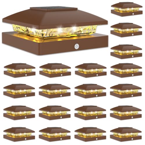 VOLISUN 24 Pack Brown Solar Post Cap Lights Fit 4x4 Fence Deck Post | Waterproof outdoor lighting, warm white glow, fits wooden & vinyl 4x4 posts, solar powered for yard patio fence deck - color: Brown, size: 24 Pack