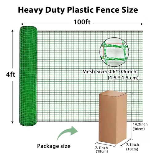 Safety Fence 4ft x 100ft, Heavy Duty Plastic Mesh Temporary Fencing with 50 Zip Ties, 0.6in Tight Mesh, Rope-Reinforced Edge & Top Rope for Garden Construction Snow Deer Animal Barrier, Green - size: 4'x100'