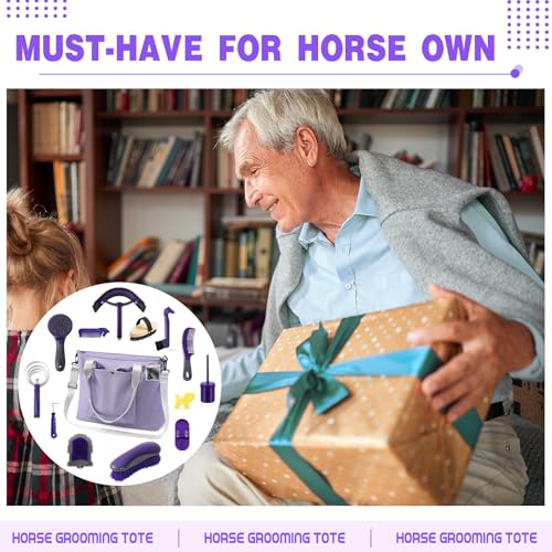 Abbylike 15 Pieces Horse Grooming Kit with Organizer Tote Bag Tack Room Supplies Horse Brush Sets Care Equine Cleaning Kit Shedding Grooming Massaging Tools(Purple and Grey) - color: Purple and Grey