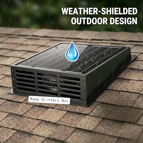 25W Solar Powered Exhaust Fan, 430 CFM High Airflow Attic Fan with 12V Monocrystalline Panel, Weatherproof Ventilation Kit for Chicken Coop, Greenhouse, Shed, Garage and RV, Easy Install - color: Balck