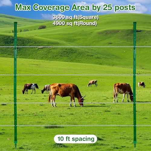 25Pack,48 Inch Heavy Duty Electrical Fence Post - UV Resistant Plastic Fence Posts for Livestock, Garden & Pasture, Easy Installation No Dig (Green) - color: Green