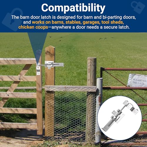7 Inch Barn Door Jamb Latch with Hook for Barn & Bi‑Parting Sliding Doors | Heavy Duty Barn Door Latch Zinc-Plated Barn Sliding Door Hardware Lock Latches, Resists Livestock & Wind Impact