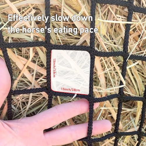 4x4 ft Slow Hay Net Feeder for Horses, Durable Soft Black PE Bale Hay Net (4 x 4 ft) - size: 4 x 4 ft