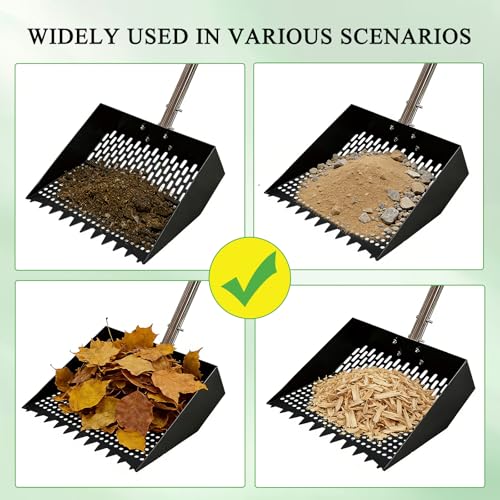12Inch Chicken Poop Scooper 2-in-1 Coop Scoop with Adjustable Stainless Steel Handle (24-64'') Chicken Coop Rake Sand Sifting Chicken Coop Shovel for Farm Livestock Cleaning Tool