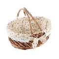 YRJJ Wicker Picnic Basket with Handles & Liner Oval Empty Gift Basket Willow Woven Easter Eggs & Candy Storage Basket Fruit Serving Basket Kids Blanket Toy Organizer, 1