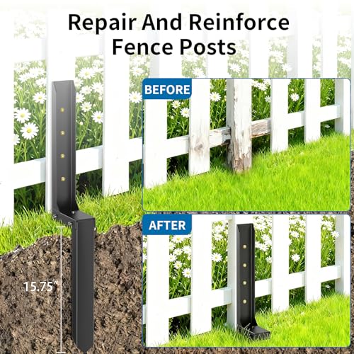 Fence Post Repair Kit, H-Shaped Anchor Spike for Tilted Wood Post | 8mm Double-Layer, Heavy Duty Steel, for 4x4 Wood Posts, Rust-Proof Coating, Fix Broken/Leaning Fence Posts, DIY Yard Repair